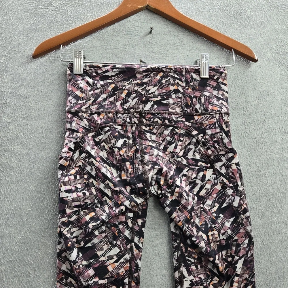 Lululemon Women Activewear Pants 4 Black Geometric Fast Free II Yoga Legging
